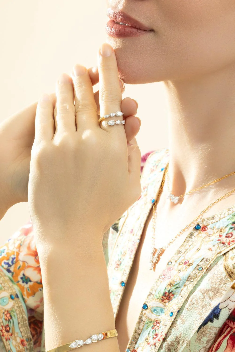 Diamond Pear Crossover Ring - Image 3