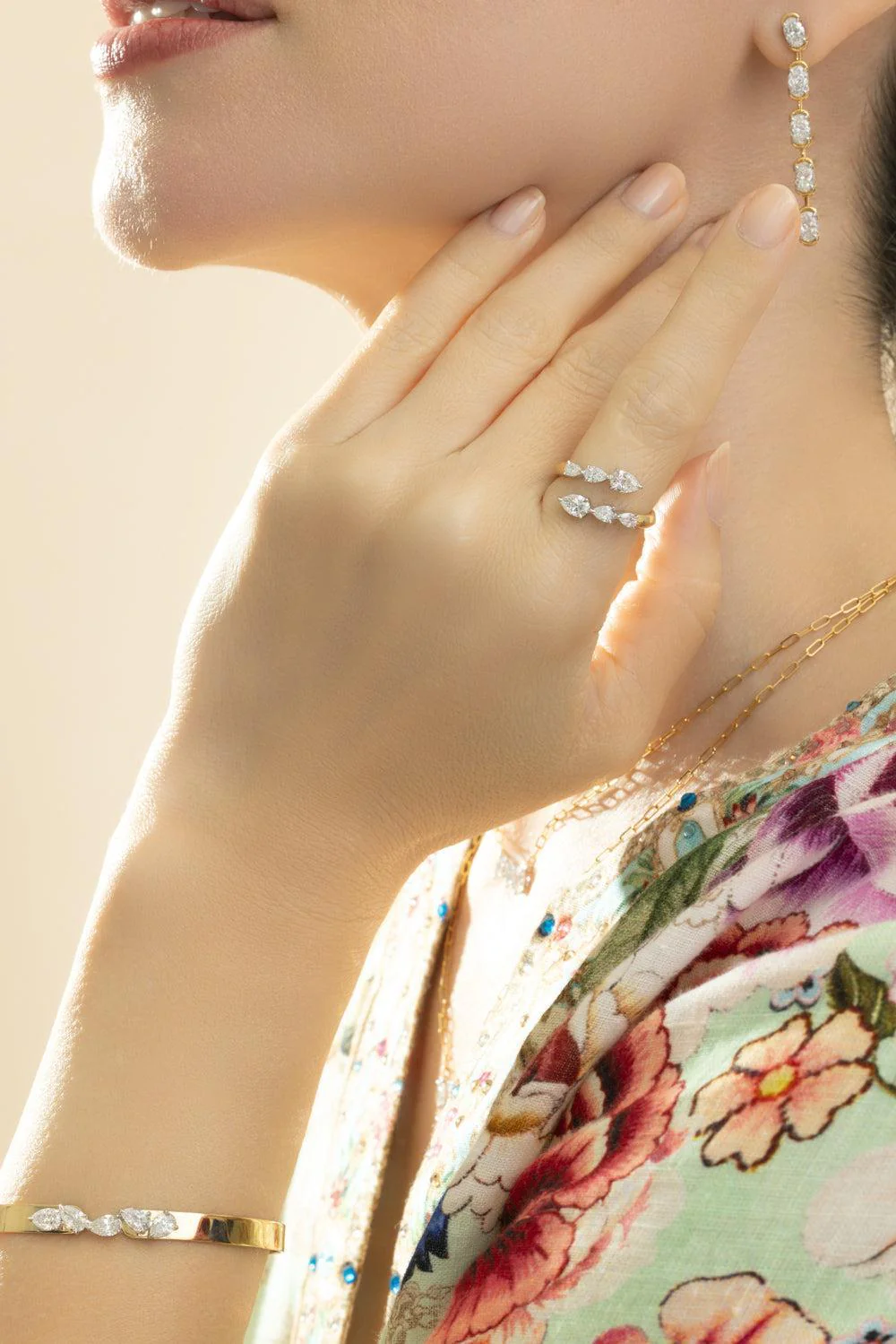 Diamond Pear Crossover Ring - Image 4