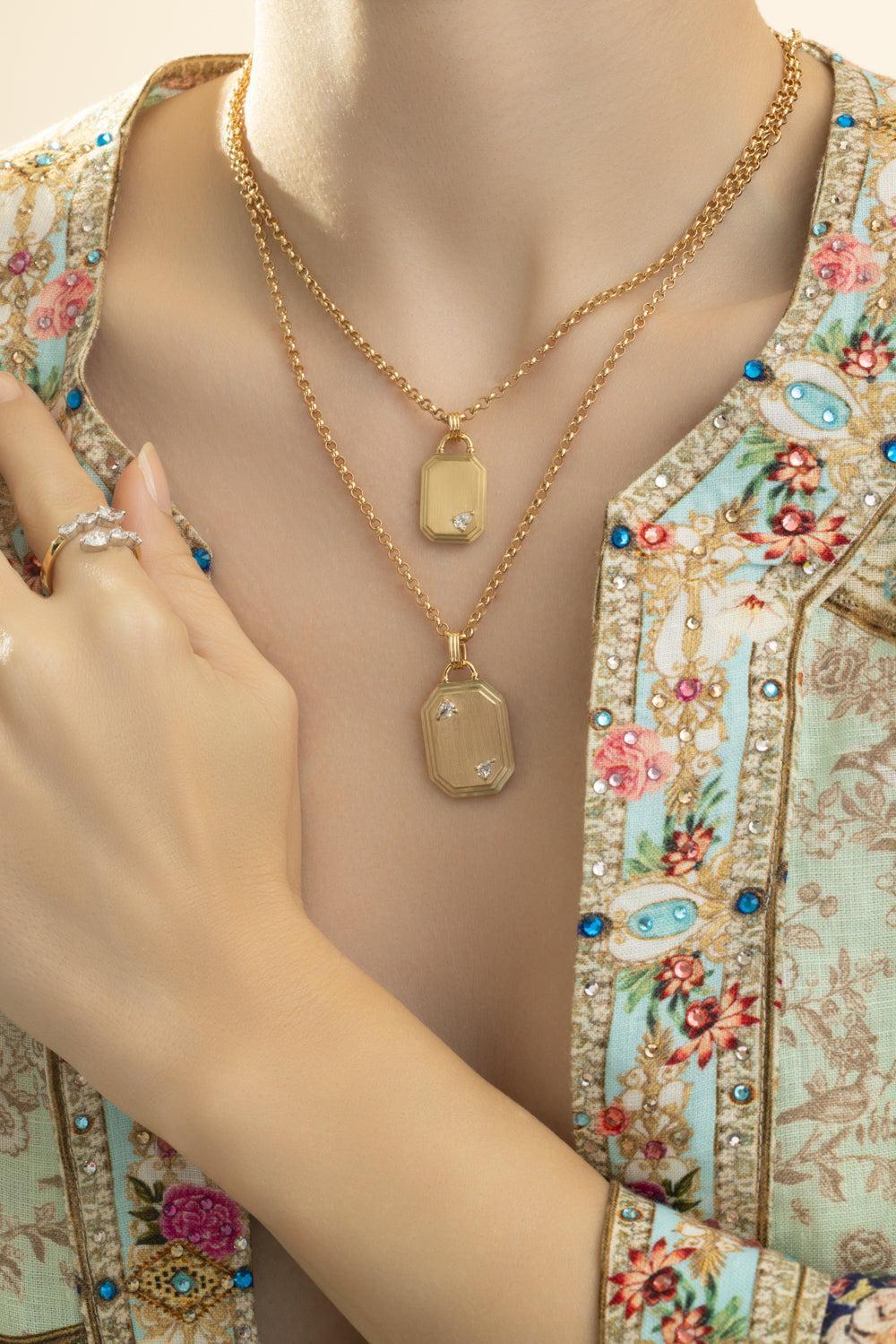 Diamond Pear Dog Tag Pendant Necklace - Image 3