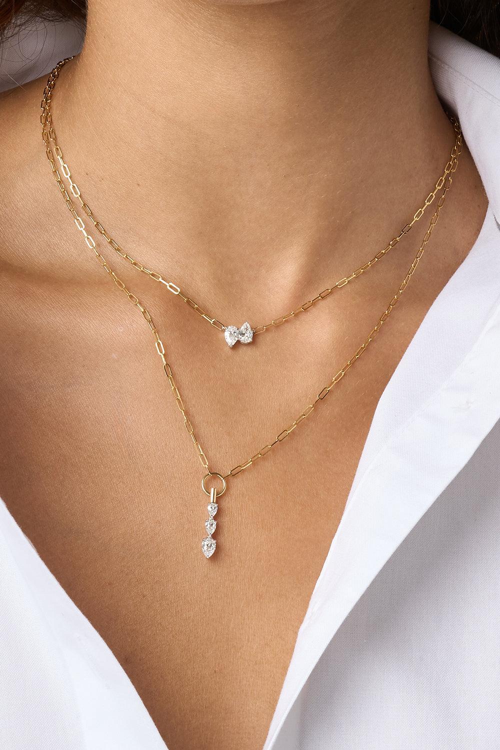 Diamond Triple Pear Pendant Necklace - Image 2