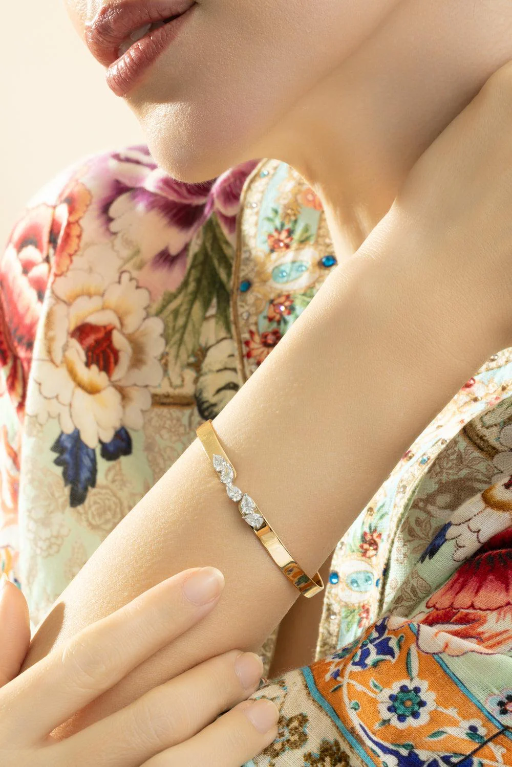Five Diamond Pear Bangle Bracelet - Image 2