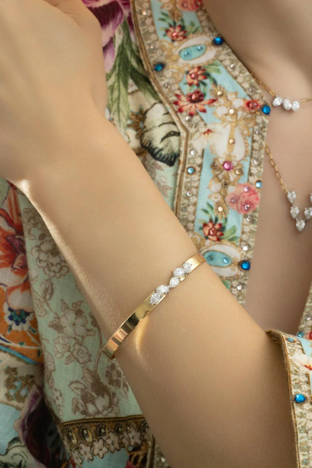 Five Diamond Pear Bangle Bracelet - Image 3