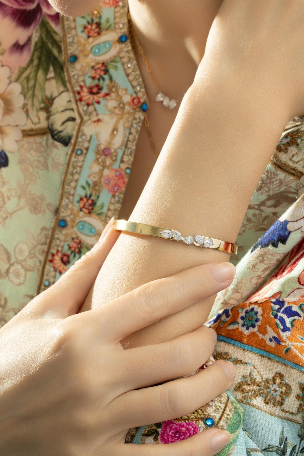 Five Diamond Pear Bangle Bracelet - Image 4
