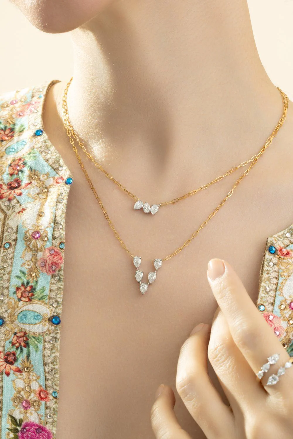 Five Diamond Pear V Necklace - Image 2