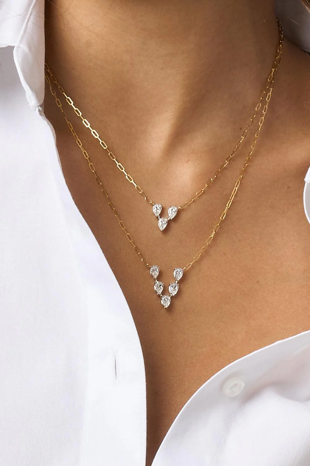Five Diamond Pear V Necklace - Image 5
