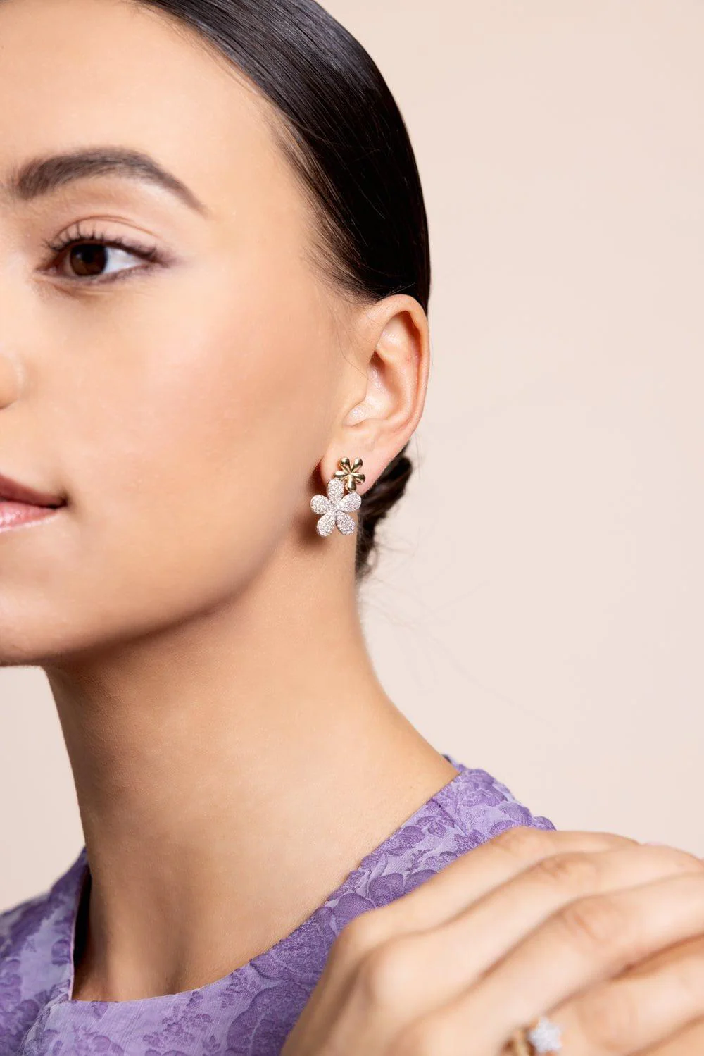 Forget-Me-Not Large Double Flower Stud Earrings - Image 2