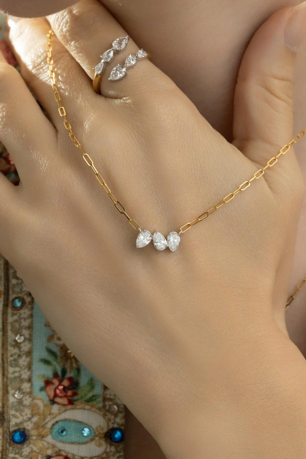 Three Diamond Pear Necklace - Image 4