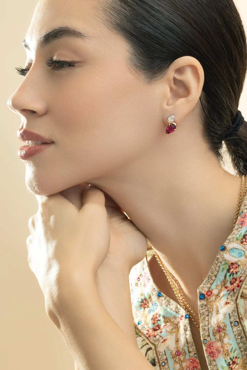 Tourmaline Diamond Swivel Stud Earrings - Image 3