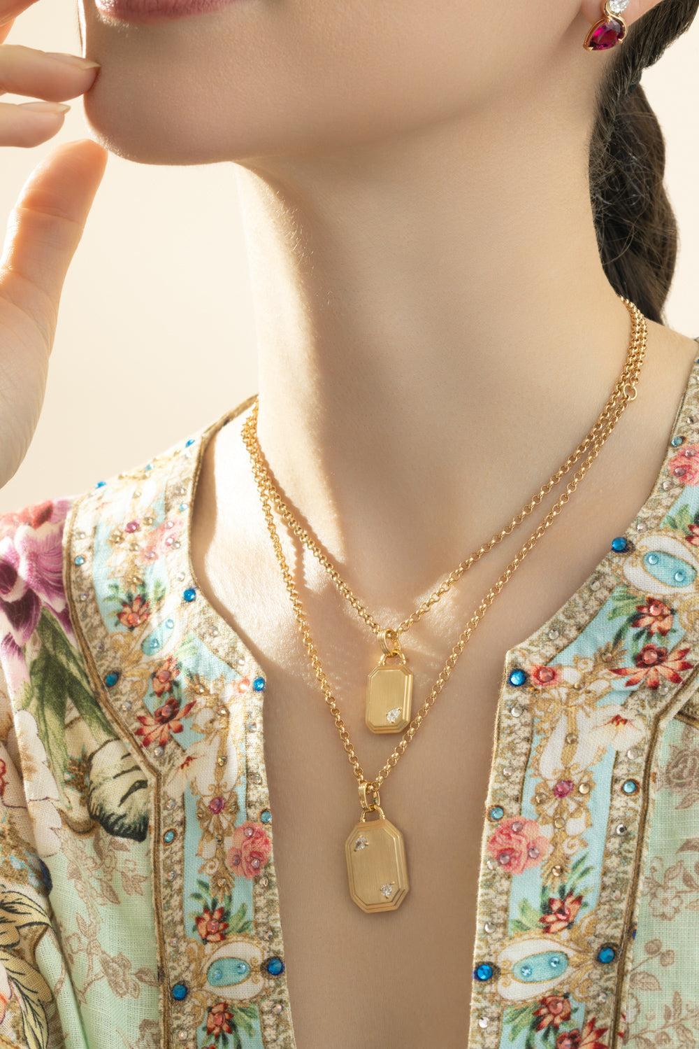 Two Diamond Pear Dog Tag Necklace - Image 2