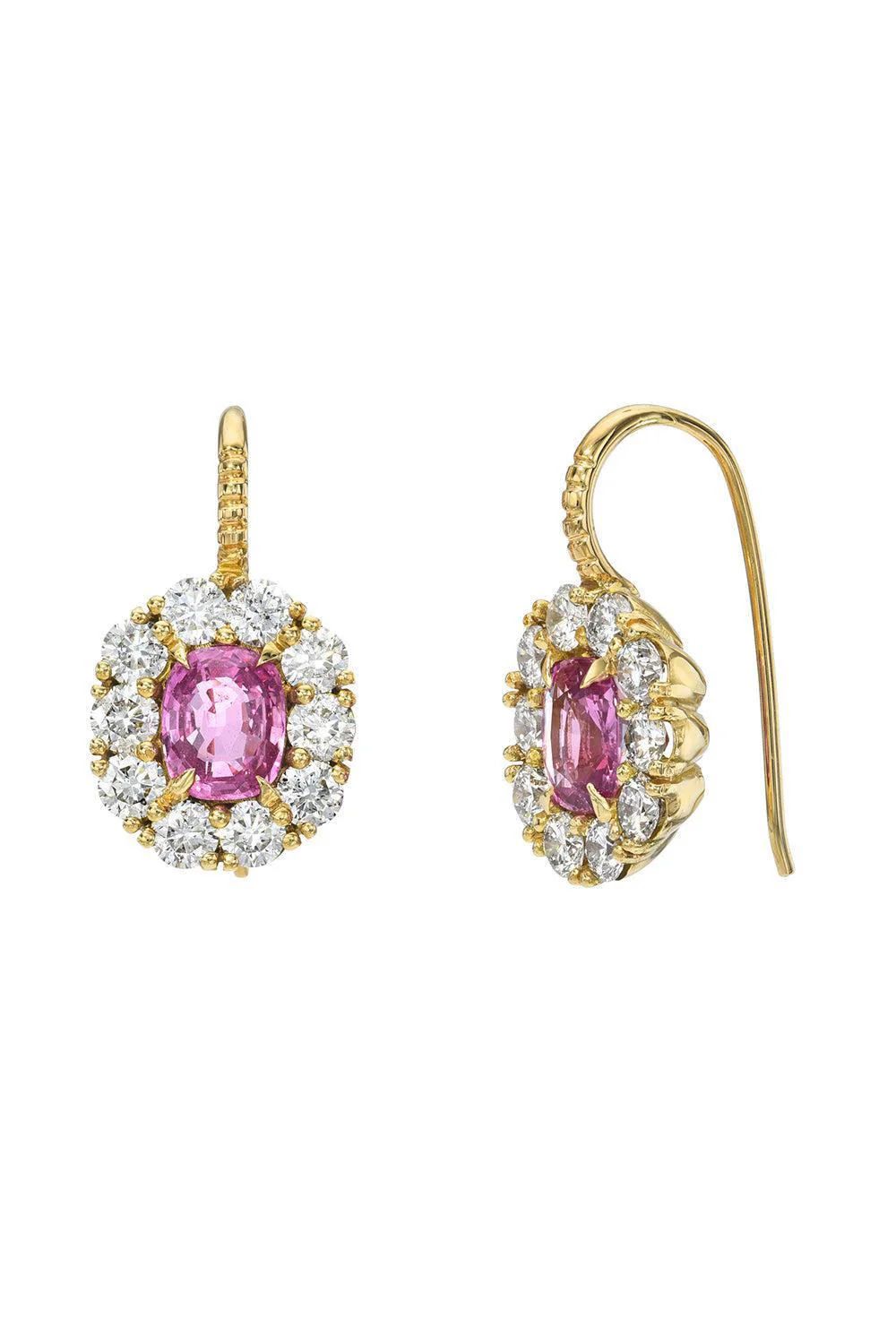 Pink Sapphire Diamond Halo Heirloom Earrings