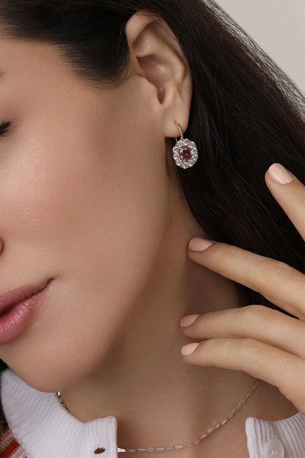 Pink Sapphire Diamond Halo Heirloom Earrings - Image 2