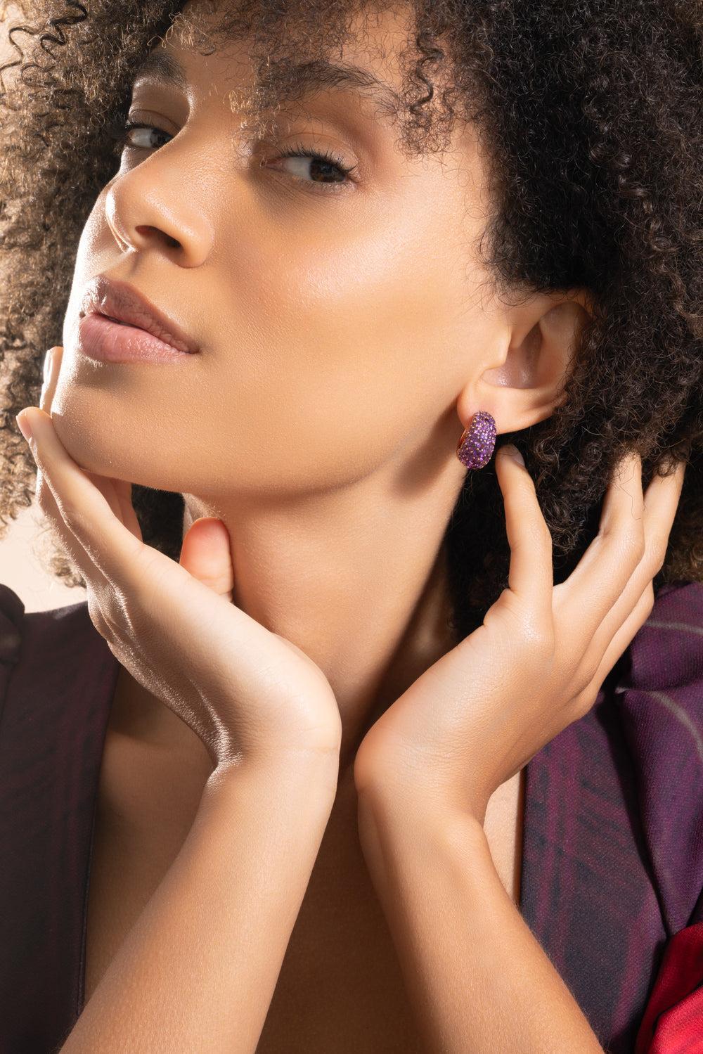 Amethyst Small Hoop Earrings - Image 3