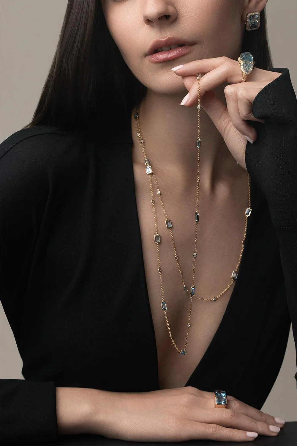Aquamarine Diamond Chain Necklace - Image 3
