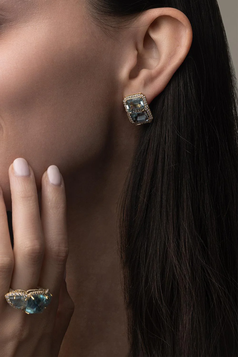 Aquamarine Diamond Halo Earrings - Image 2