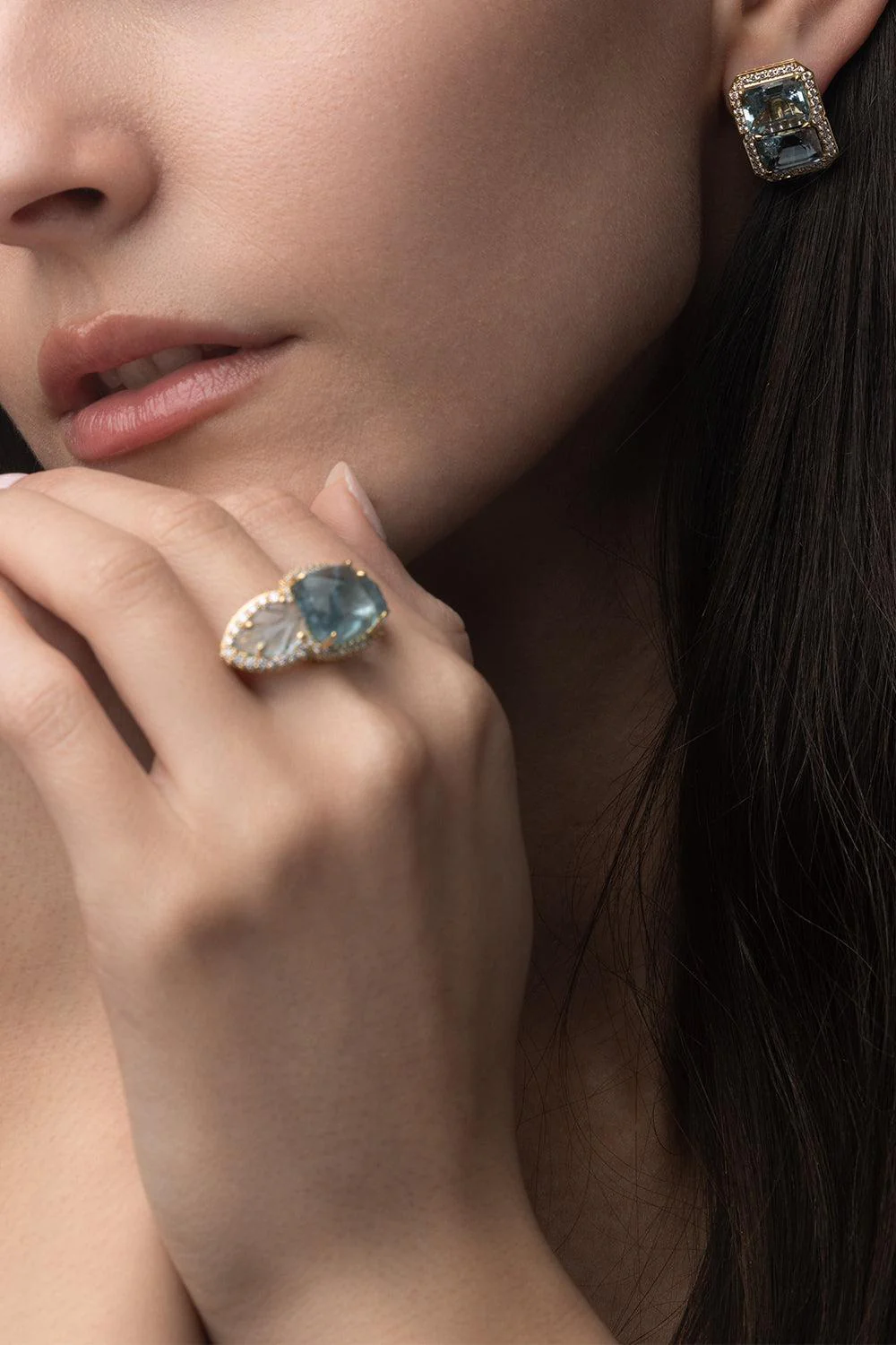 Aquamarine Diamond Halo Earrings - Image 4