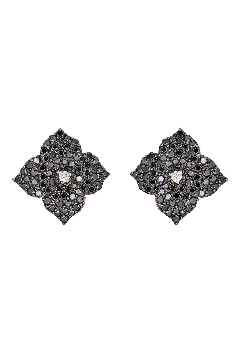 Black Diamond Large Flower Earrings