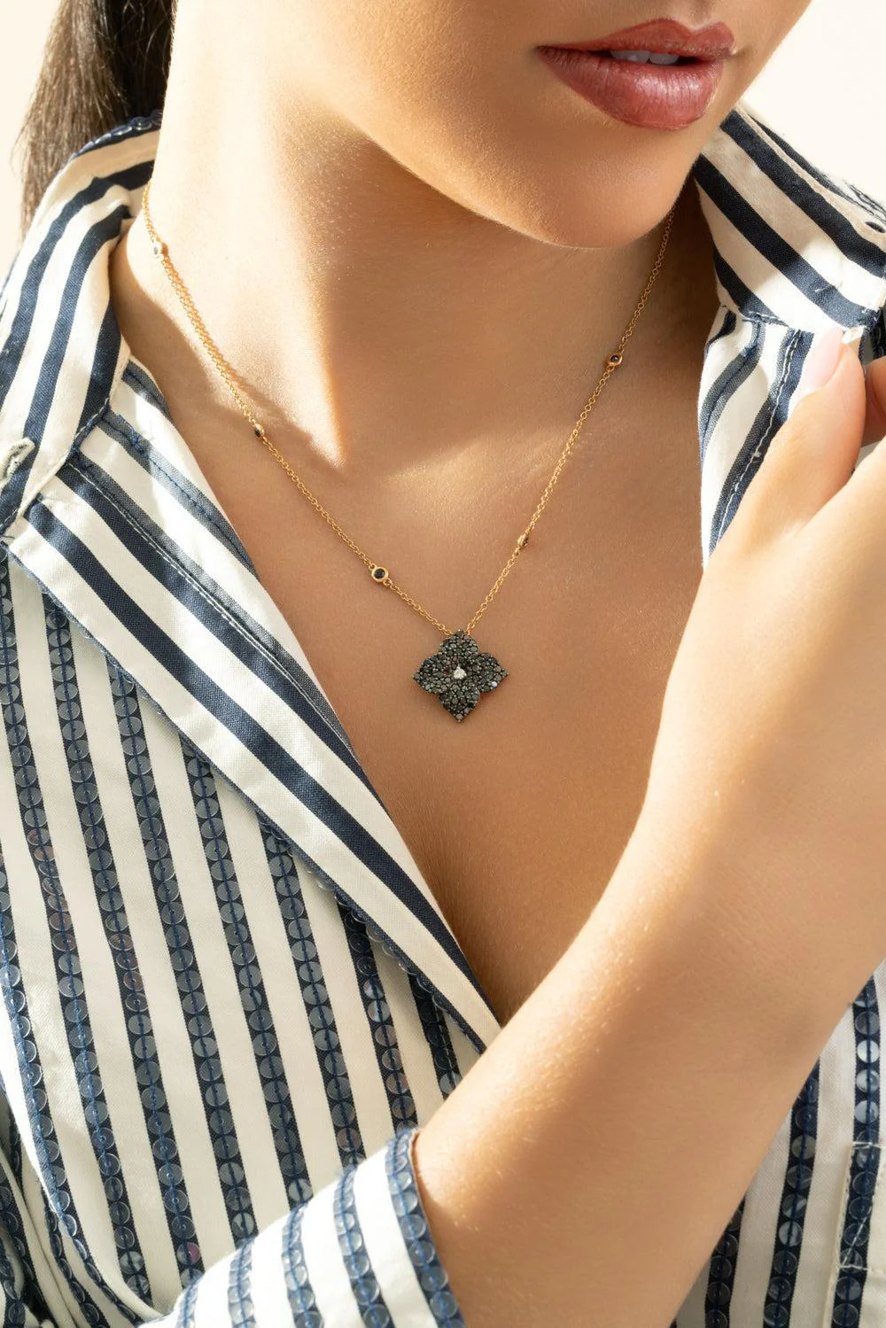 Black Diamond Large Flower Necklace - Image 2