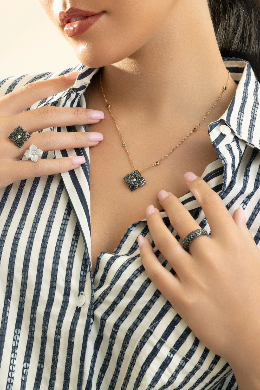 Black Diamond Large Flower Necklace - Image 4