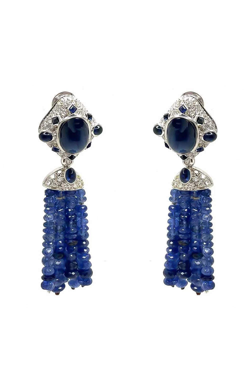 Blue Sapphire Diamond Beaded Earrings