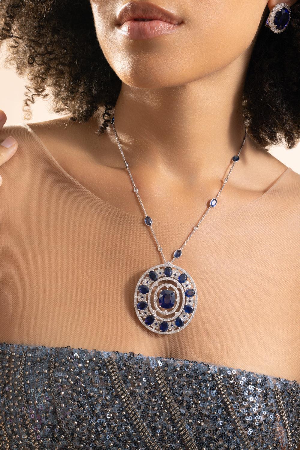 Blue Sapphire Diamond Circle Pendant - Image 2
