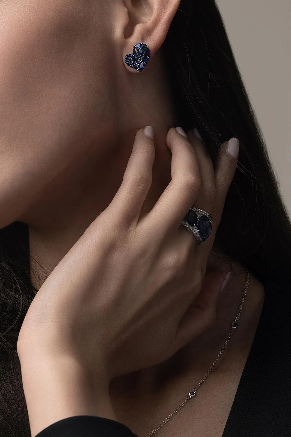 Blue Sapphire Small Wave Heart Earrings - Image 2