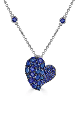 Blue Sapphire Small Wave Heart Necklace