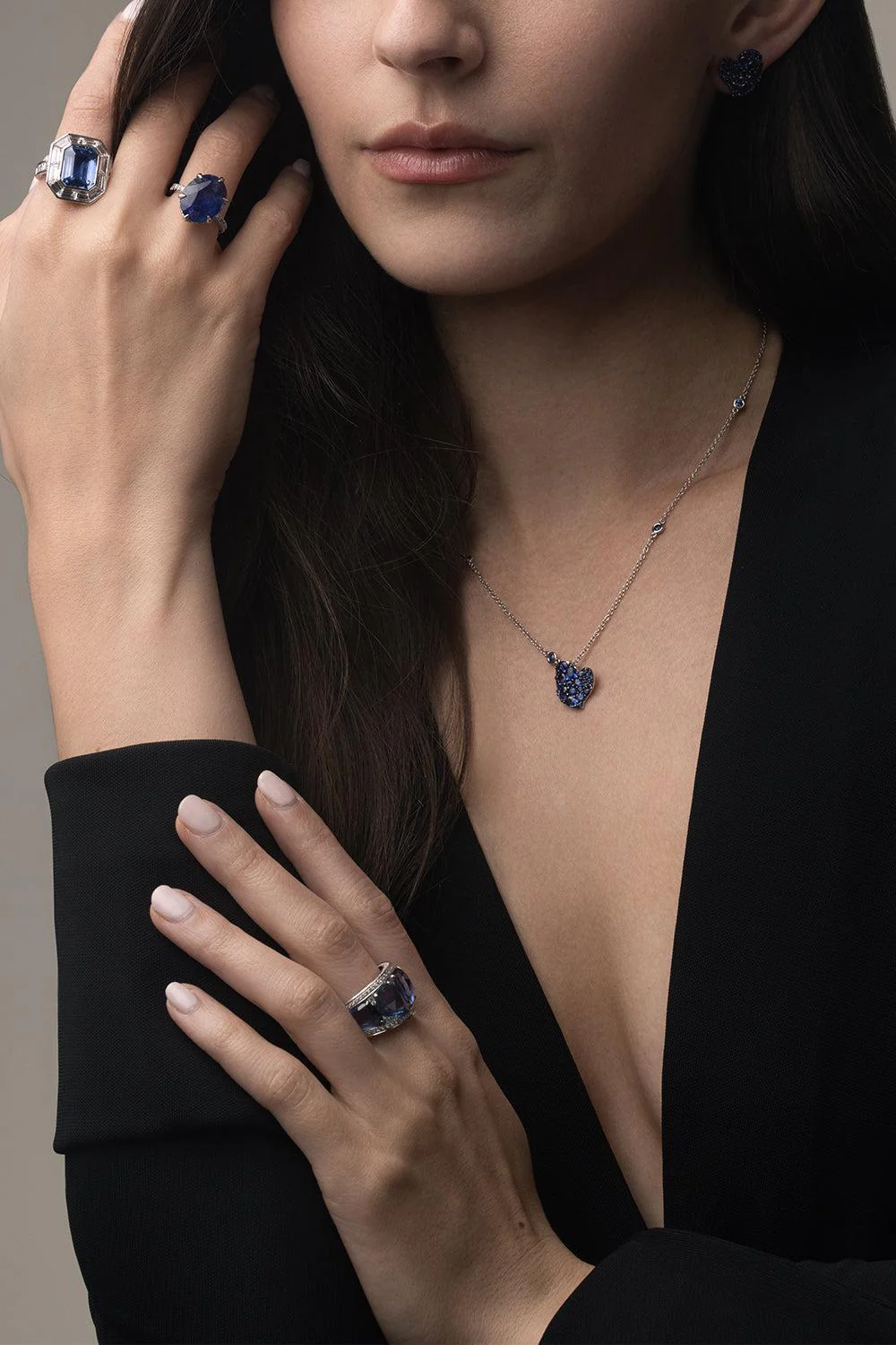 Blue Sapphire Small Wave Heart Necklace - Image 2