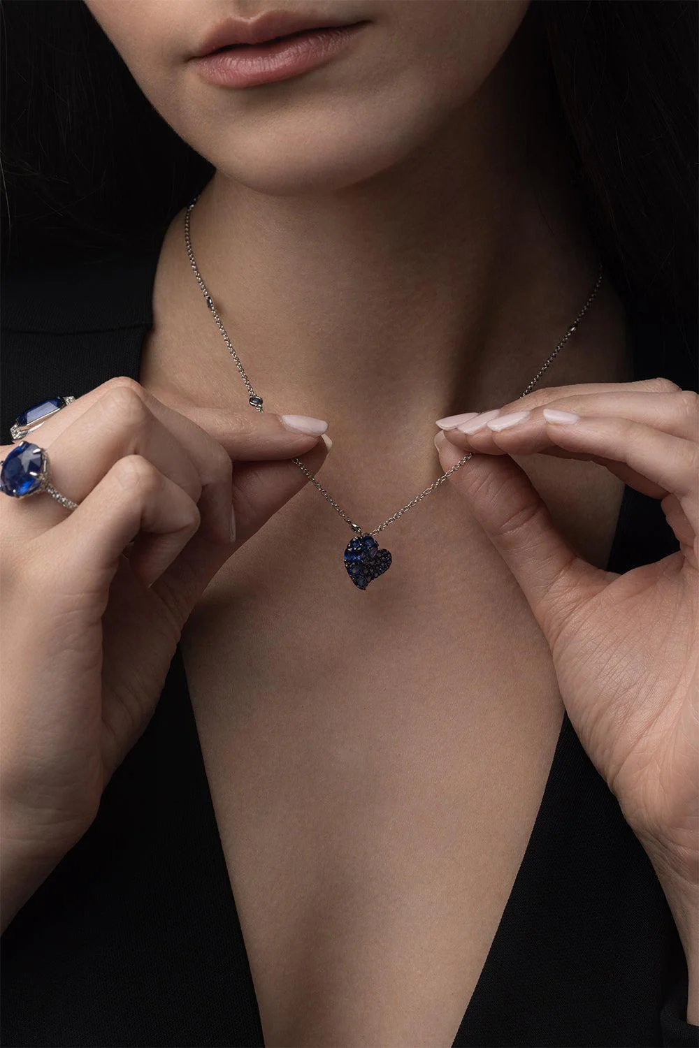Blue Sapphire Small Wave Heart Necklace - Image 3