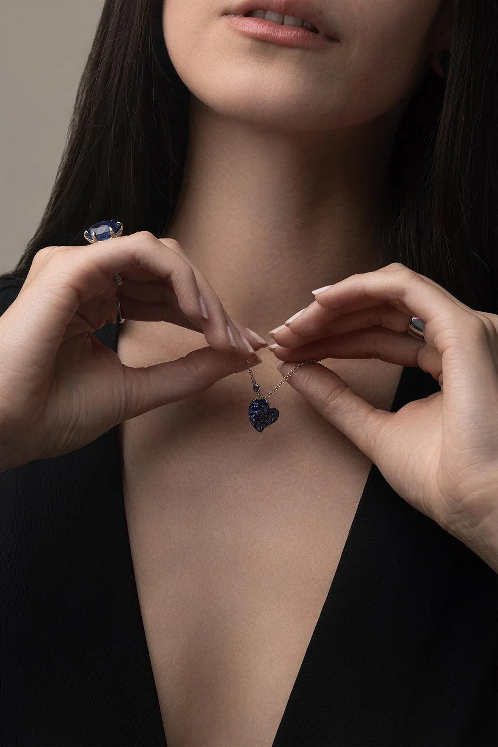 Blue Sapphire Small Wave Heart Necklace - Image 4
