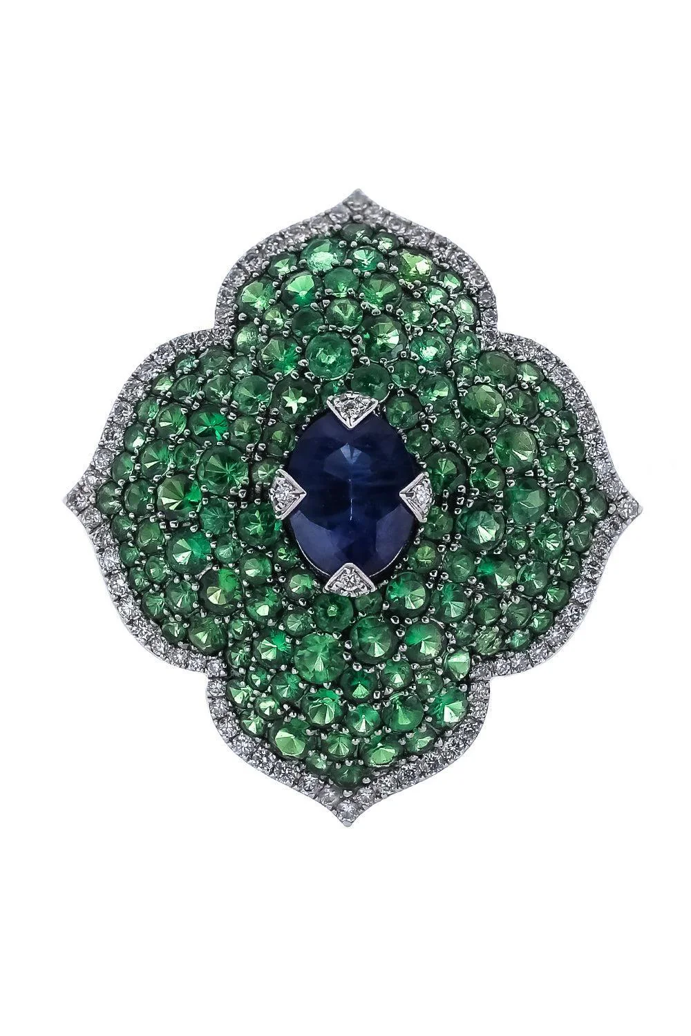 Blue Sapphire Tsavorite Diamond Ring
