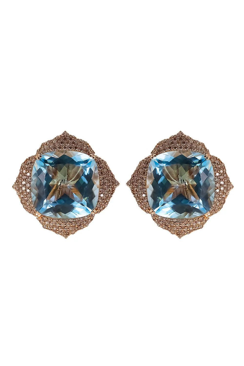 Blue Topaz Champagne Diamond Earrings