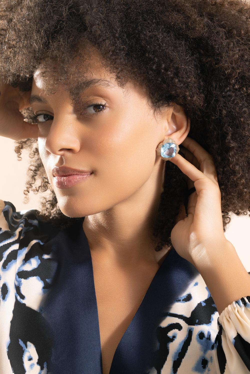 Blue Topaz Champagne Diamond Earrings - Image 2