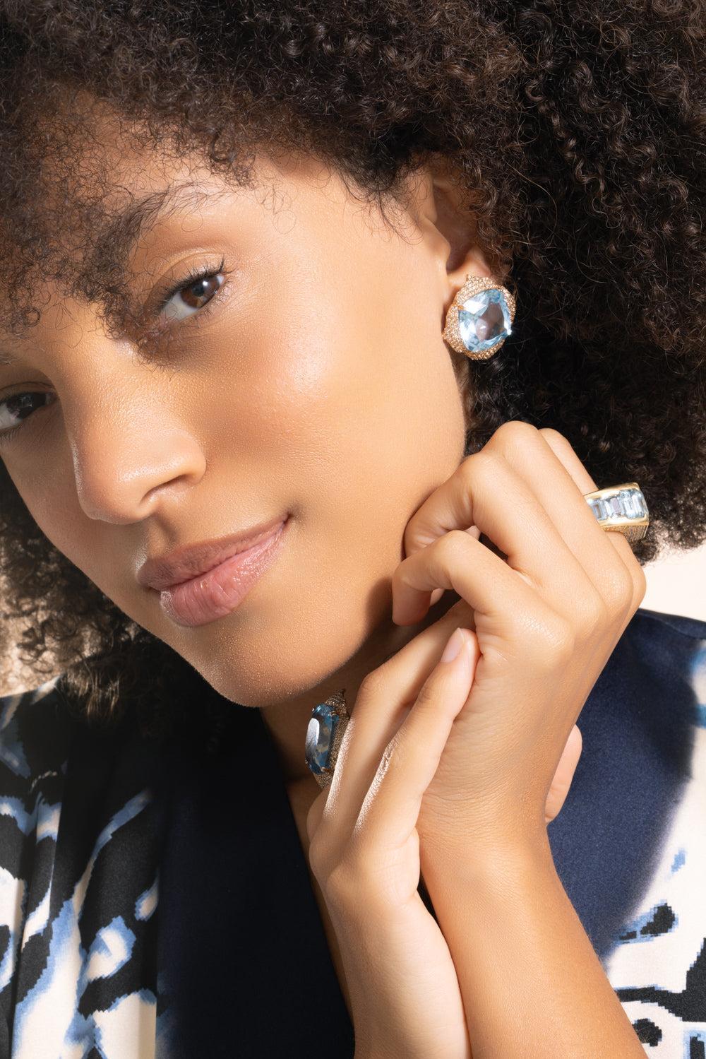 Blue Topaz Champagne Diamond Earrings - Image 4