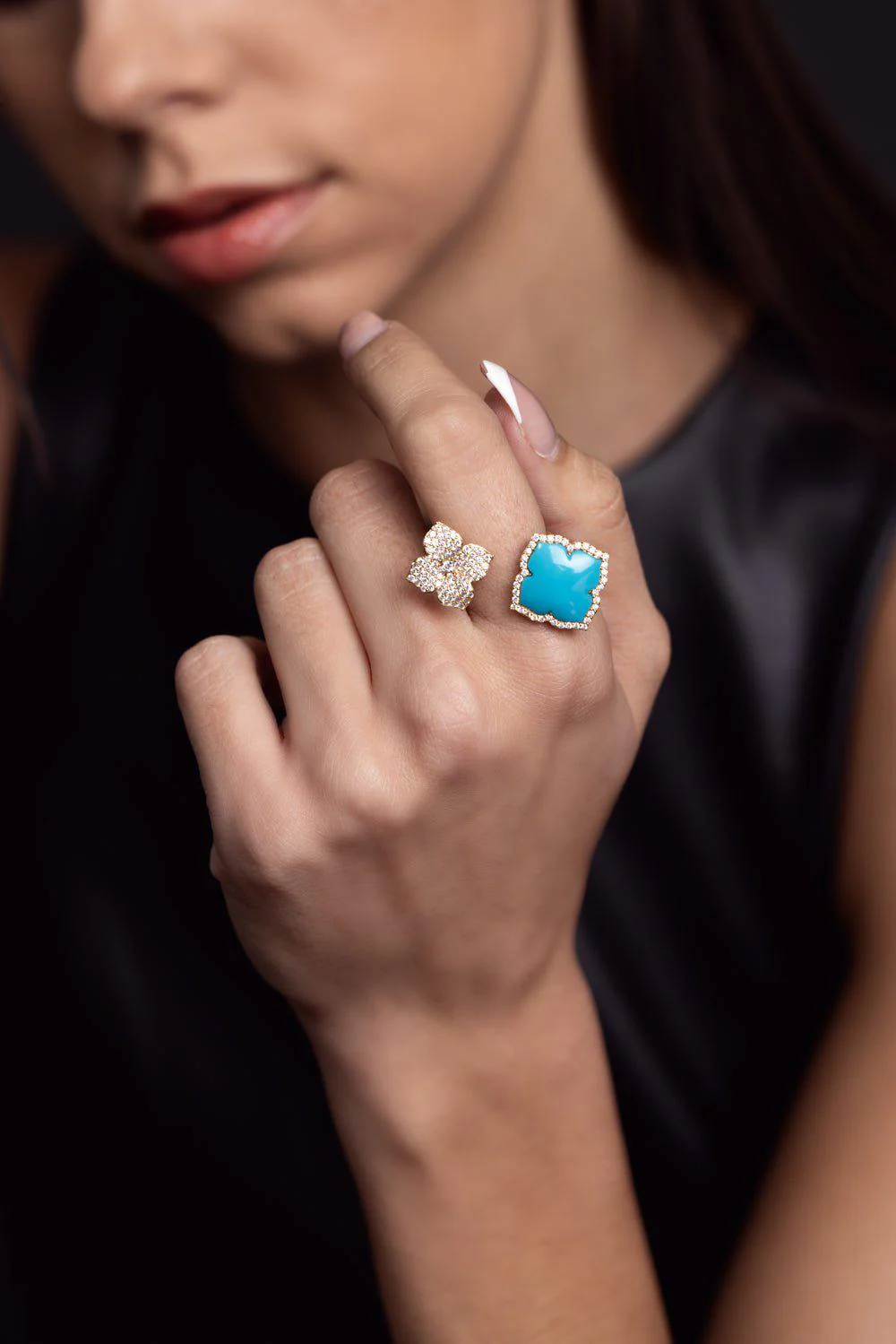 Capri Turquoise Double Flower Ring - Image 3