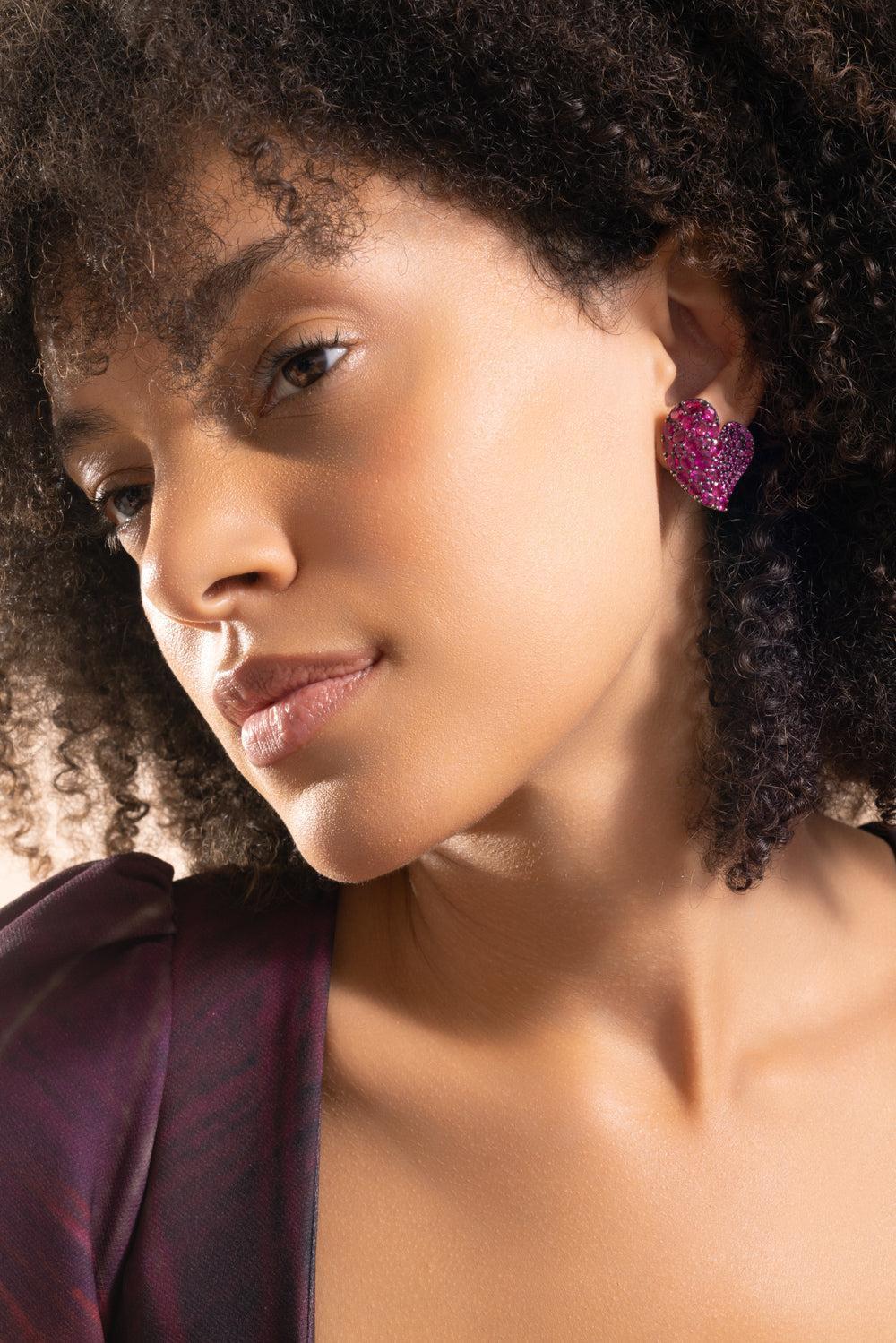 Deep Pink Large Sapphire Heart Earrings - Image 2