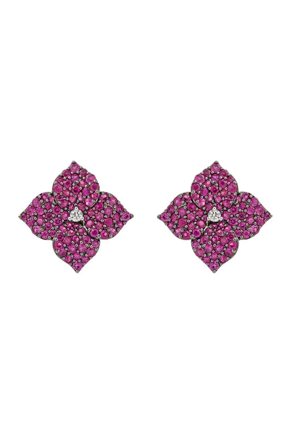 Deep Pink Sapphire Small Flower Earrings