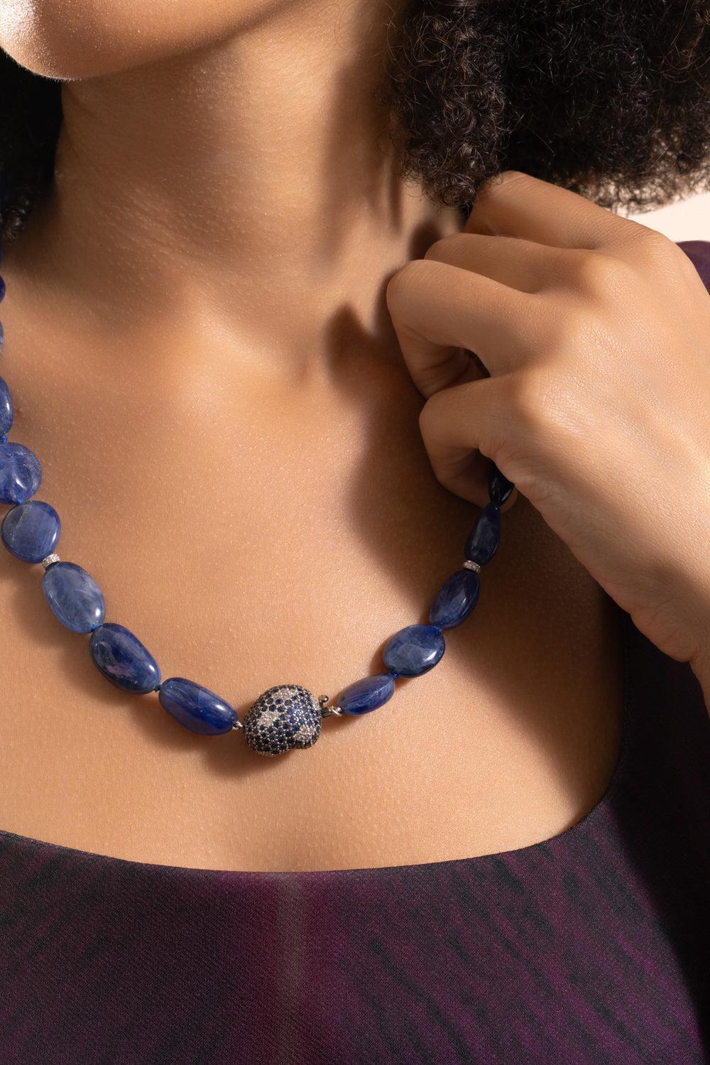 Diamond Blue Sapphire Beaded Necklace - Image 2