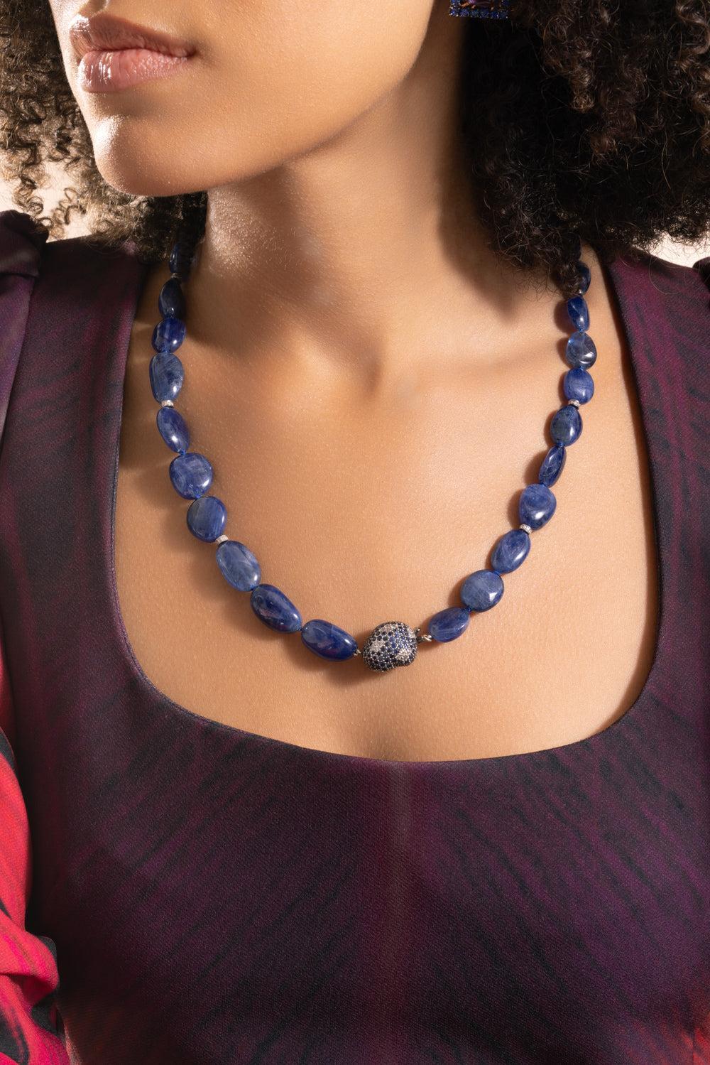 Diamond Blue Sapphire Beaded Necklace - Image 4