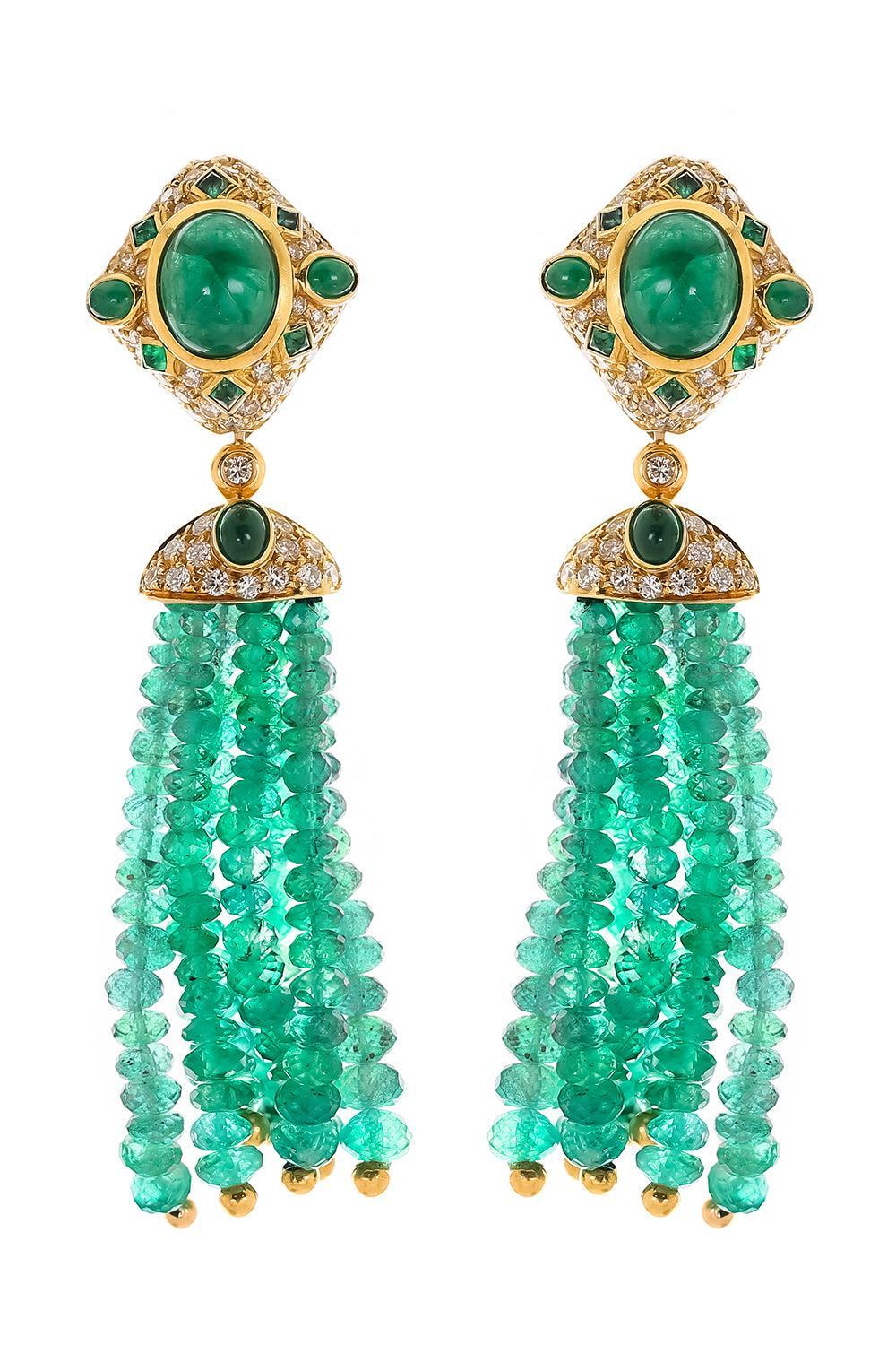 Diamond Emerald Beaded Drop Earrings