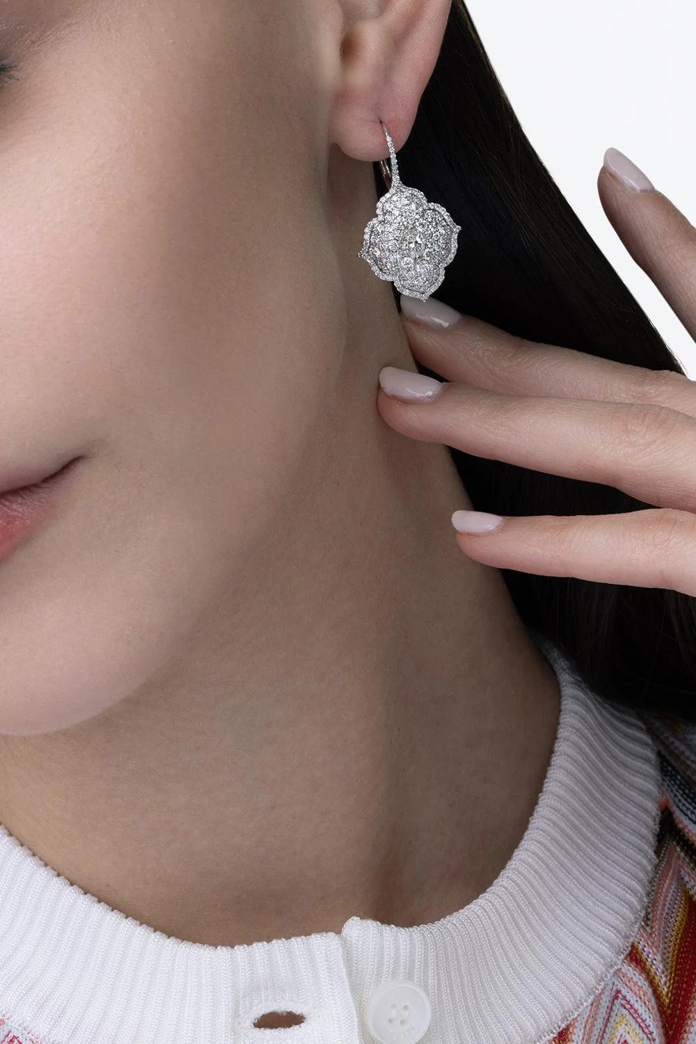 Diamond Floral Earrings - Image 3