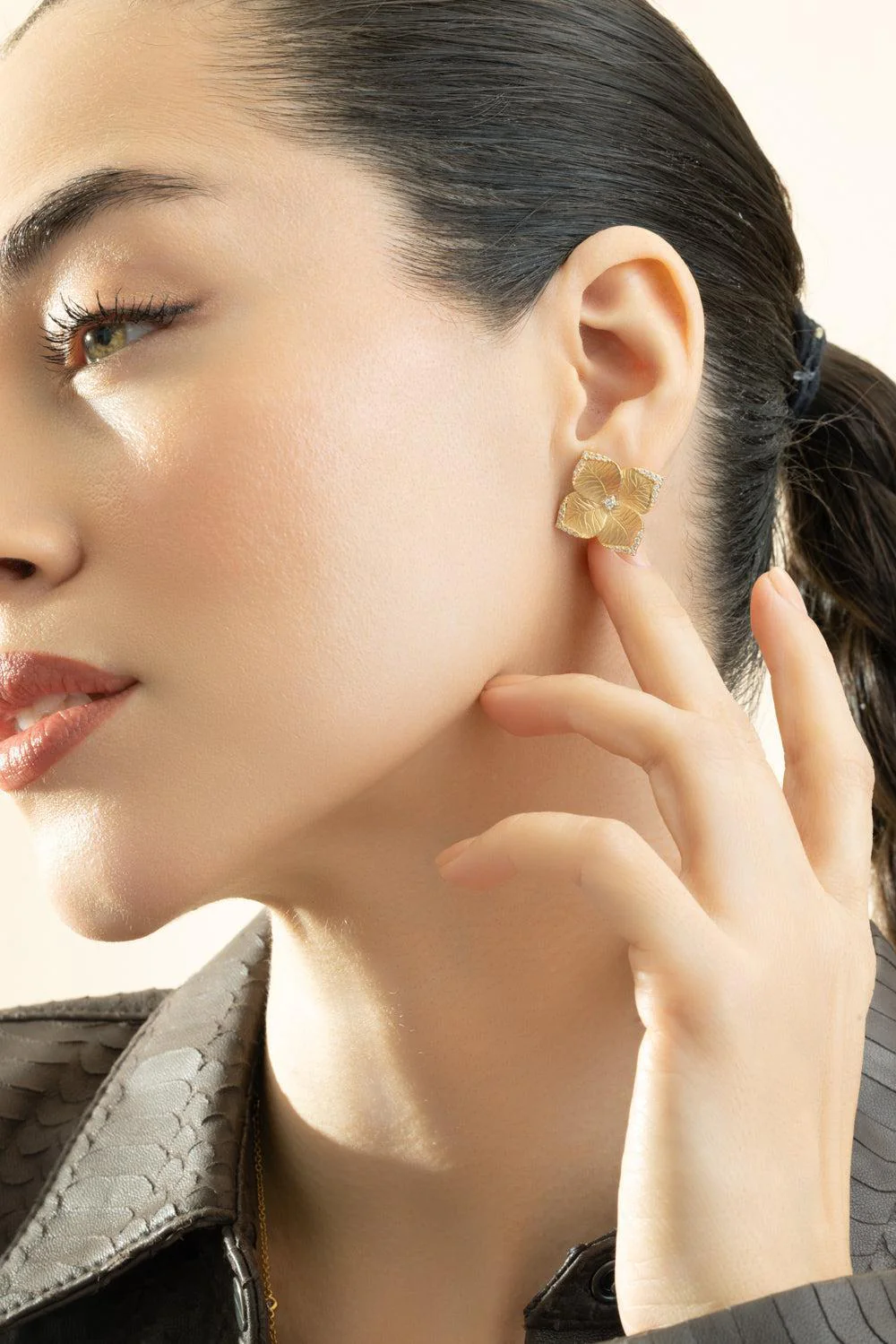 Diamond Large Flower Earrings - Image 3
