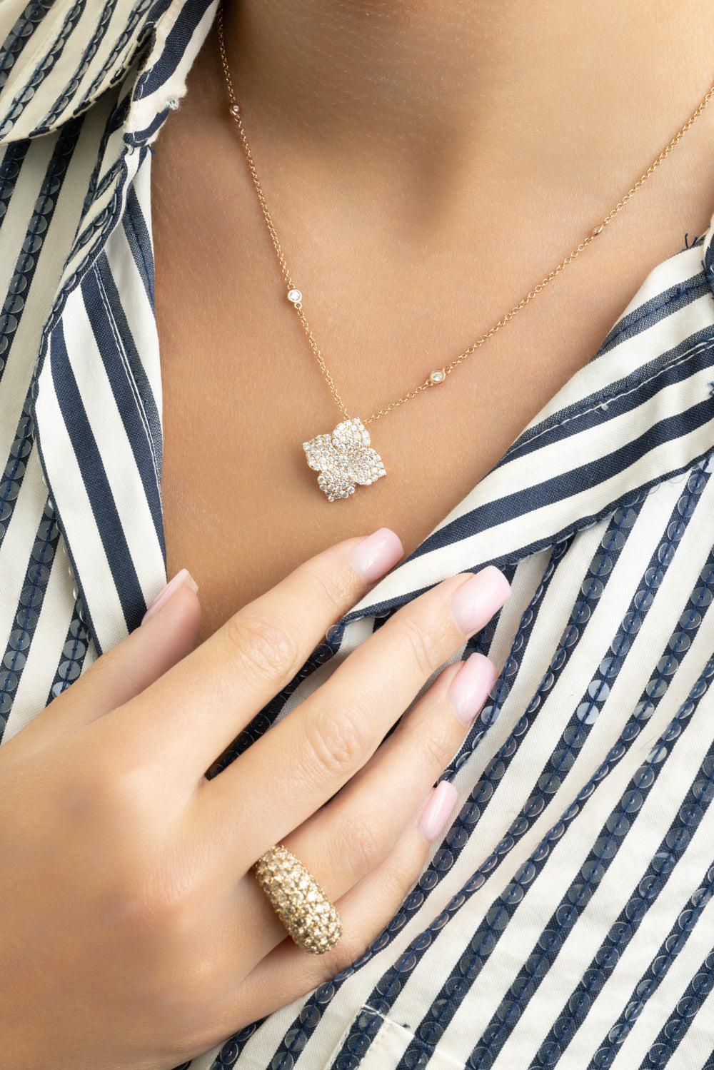 Diamond Large Flower Pendant Necklace - Image 2