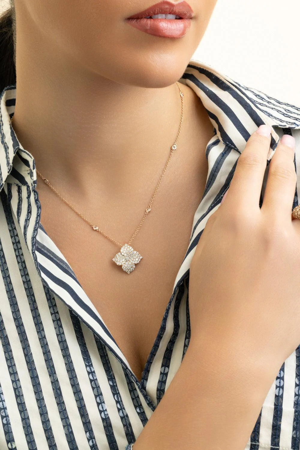 Diamond Large Flower Pendant Necklace - Image 4