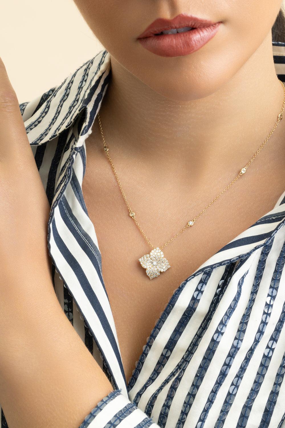 Diamond Large Flower Pendant Necklace - Image 4