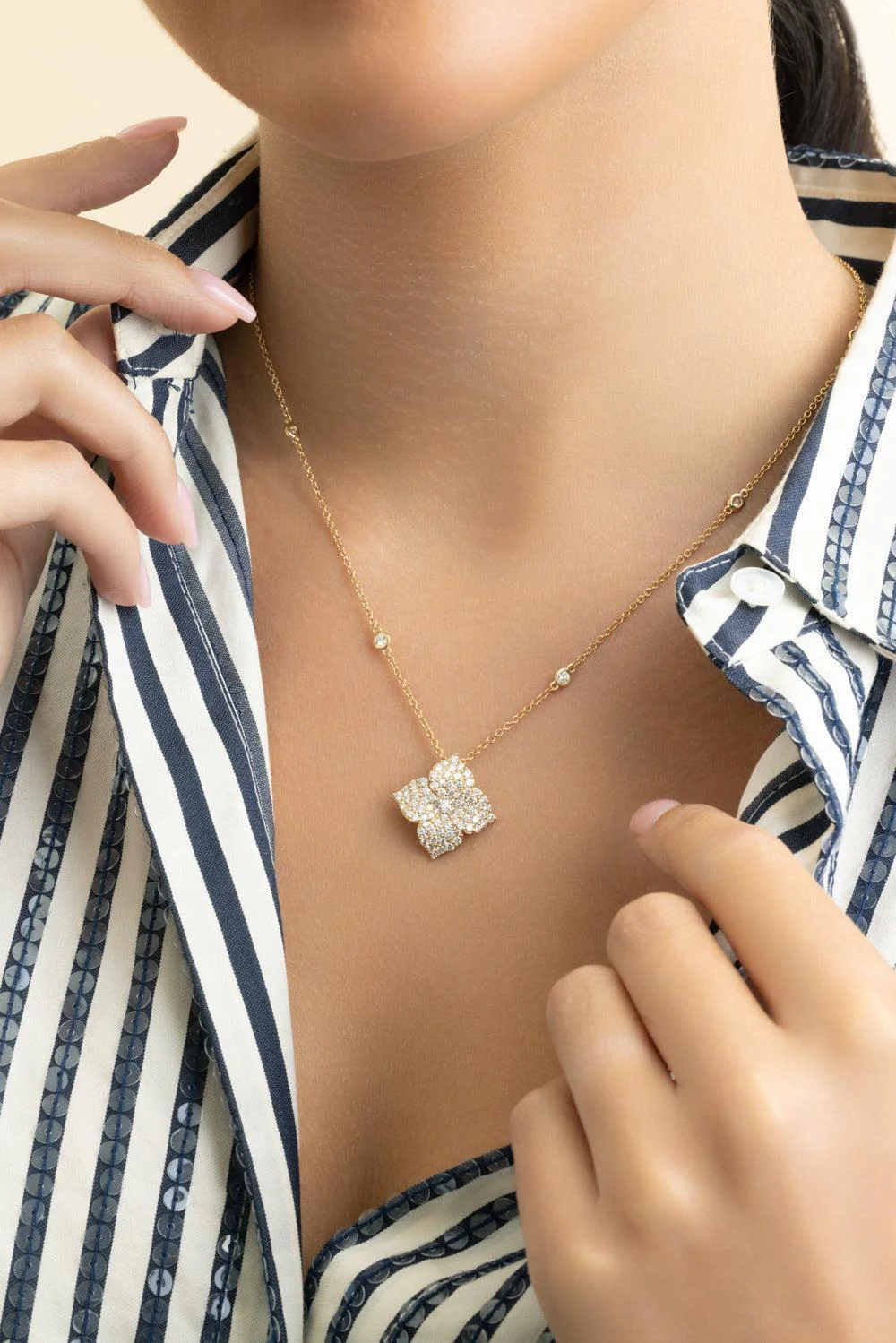 Diamond Large Flower Pendant Necklace - Image 3