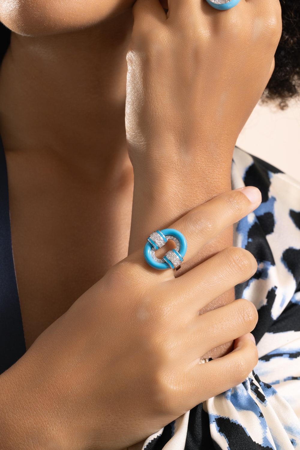 Diamond Turquoise Carved Ring - Image 4