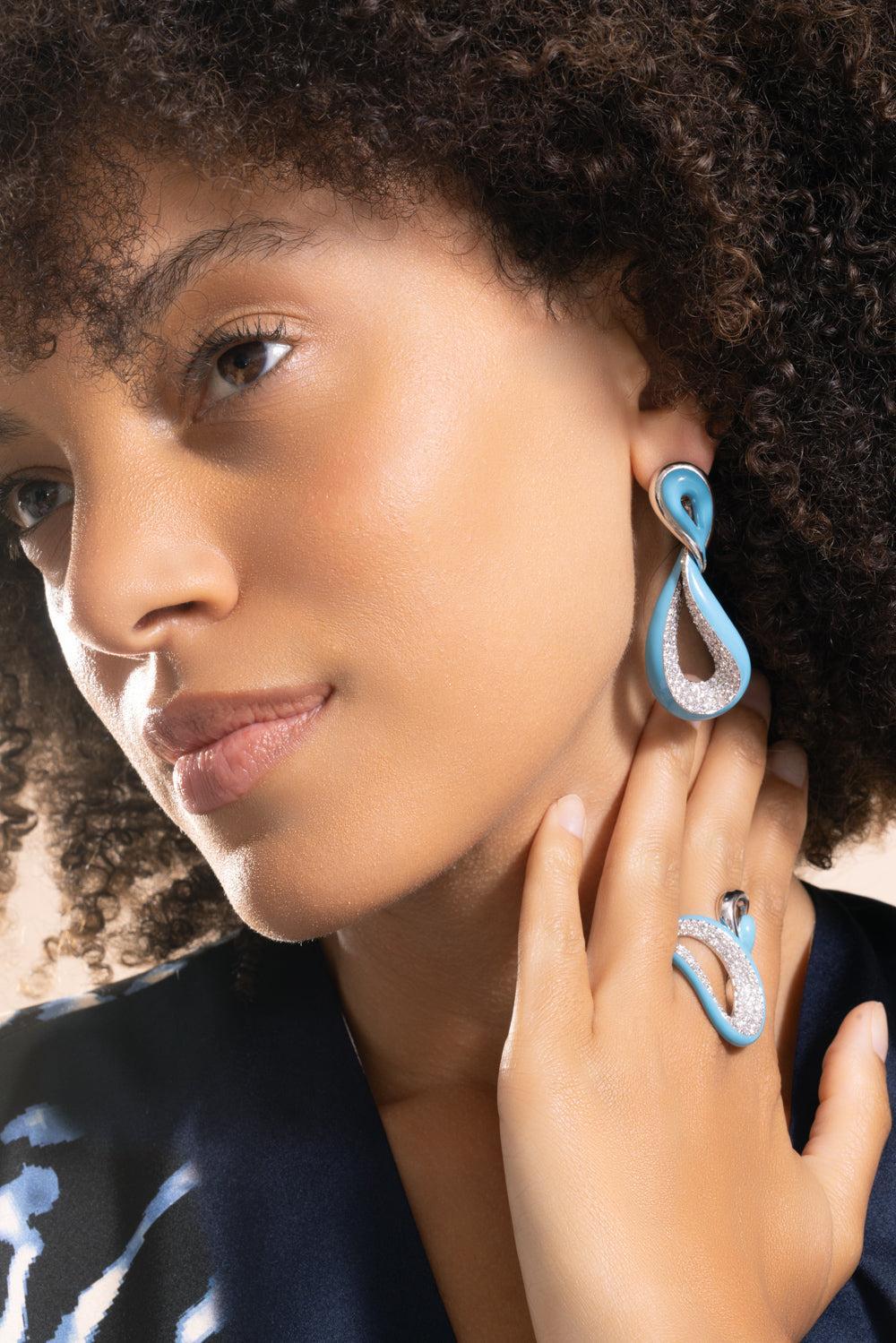 Diamond Turquoise Twisted Earrings - Image 2