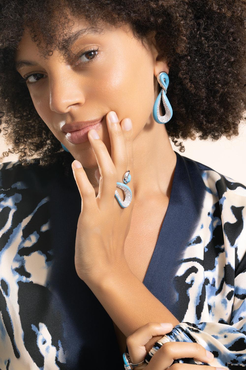 Diamond Turquoise Twisted Earrings - Image 3
