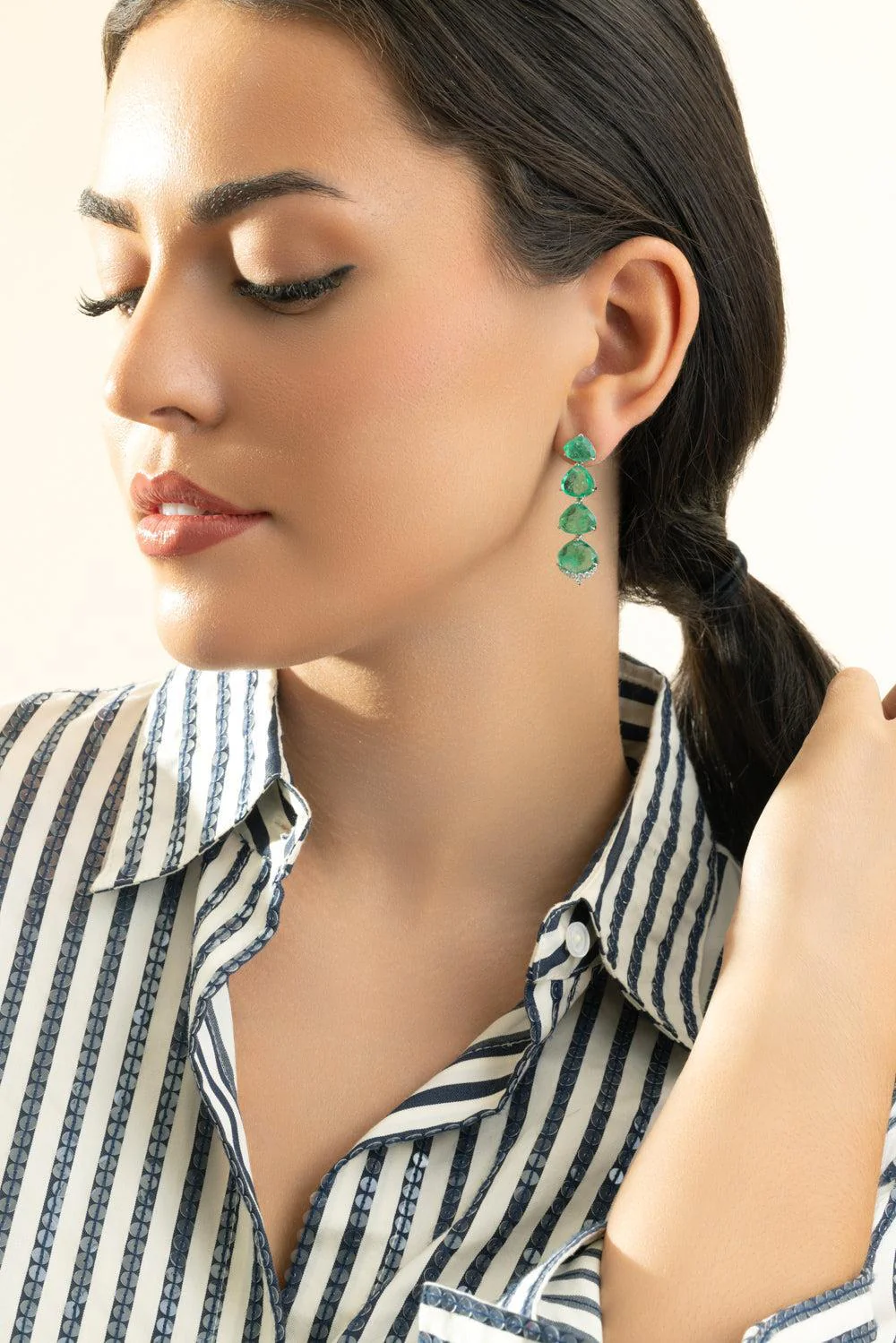 Emerald Diamond Drop Earrings - Image 2