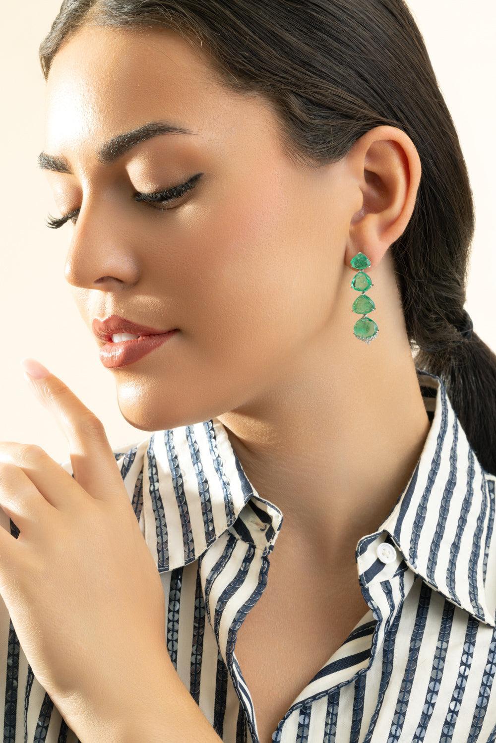 Emerald Diamond Drop Earrings - Image 4